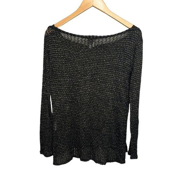 ELLA MOSS Black and Metallic Gold Boat Neck Long Sleeve Knit Top Women’s Size M - Picture 2 of 7